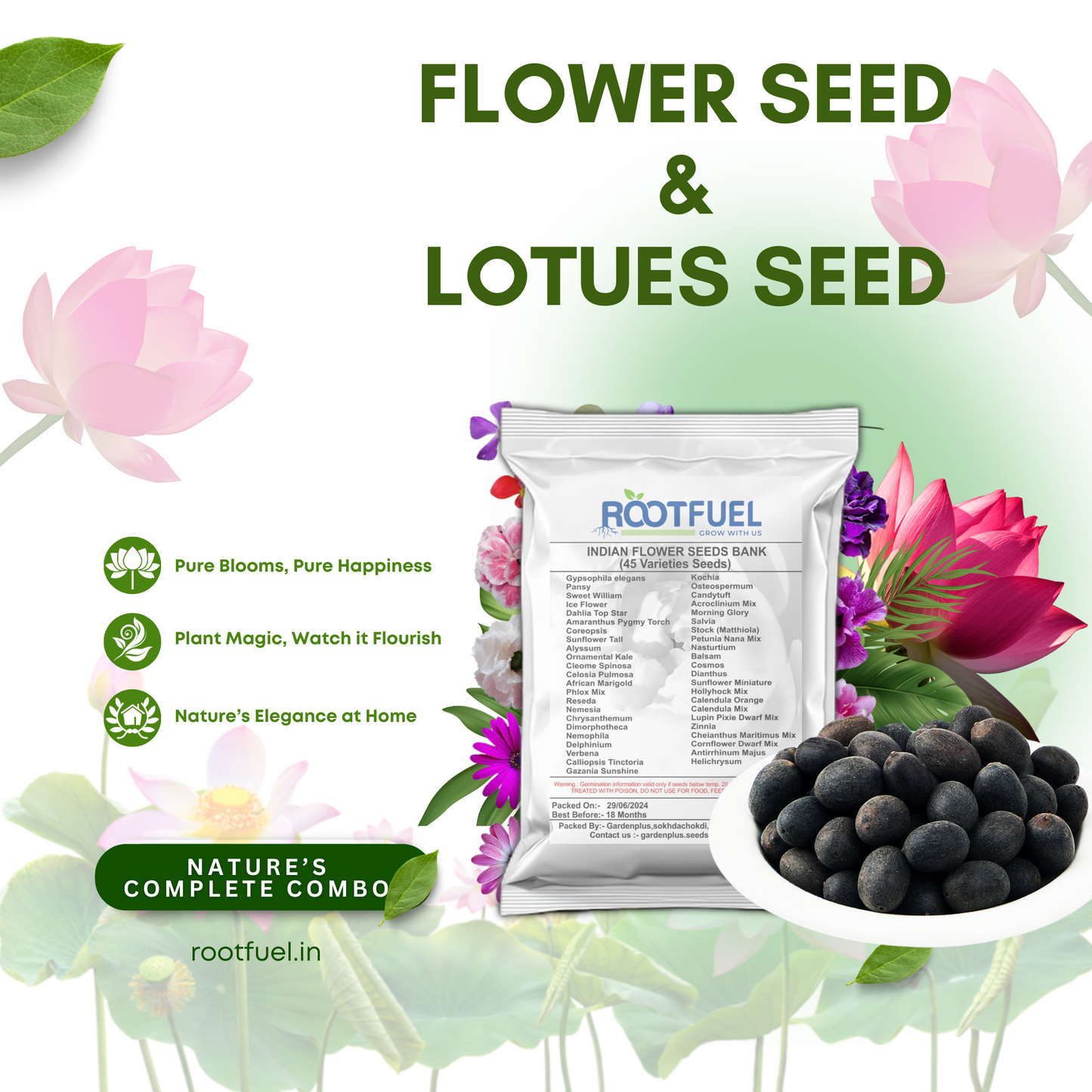 Lotus Seed and Flower Seed Combo (46 Varieties of Packet)